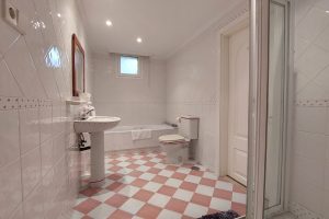 Basement pink bathroom